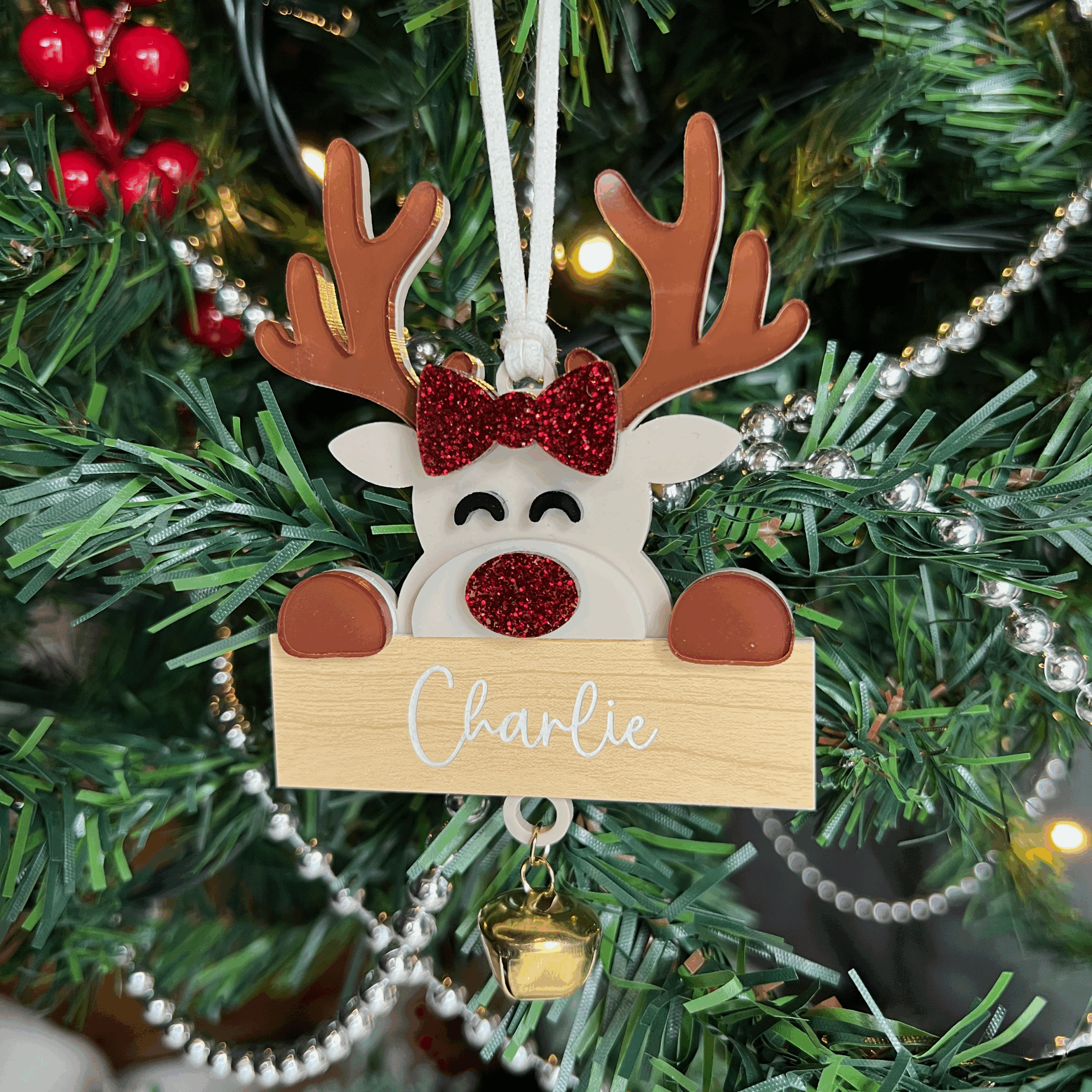 IMG_1514 Festive Peekaboo Reindeer Personalised Ornament - Image 2