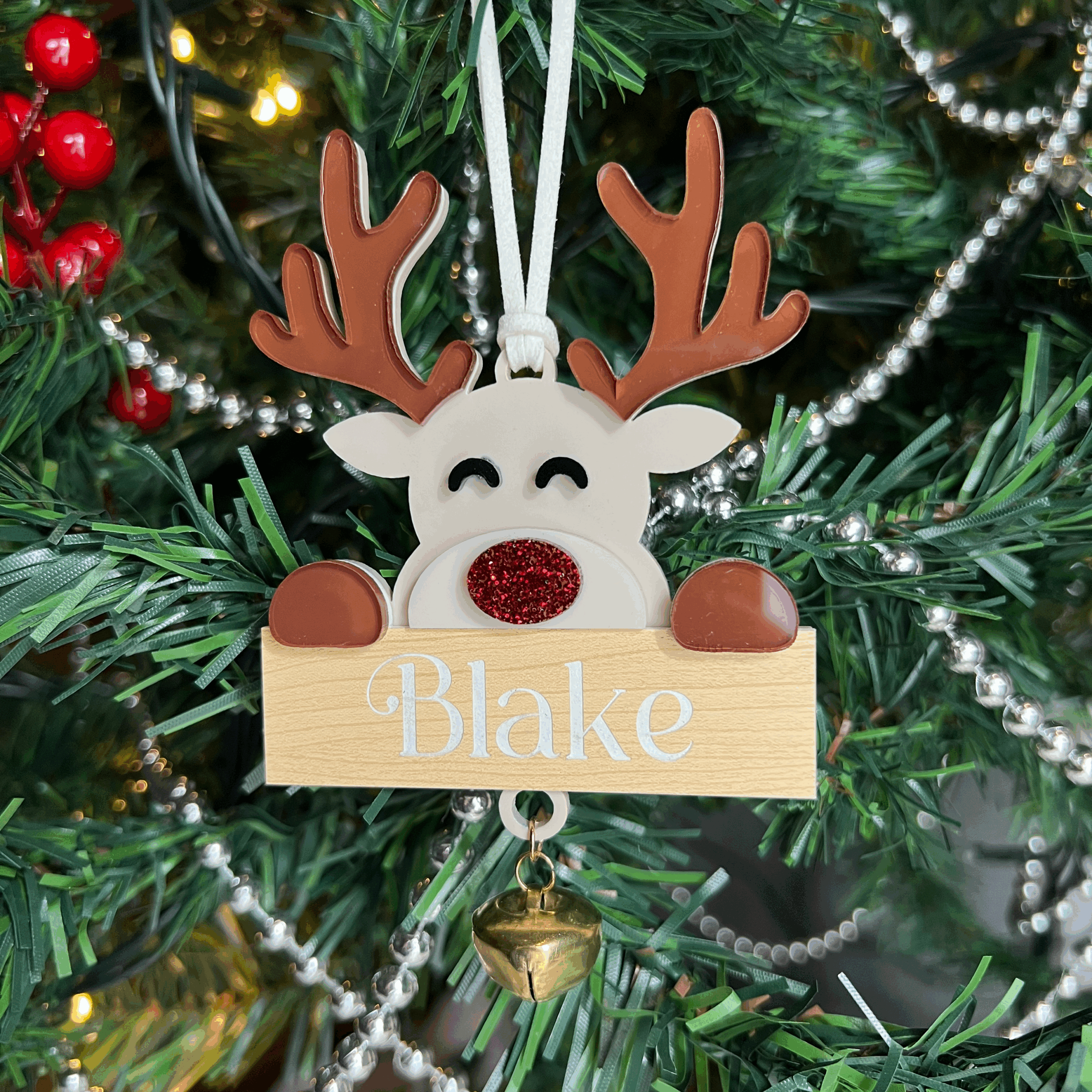IMG_1517 Festive Peekaboo Reindeer Personalised Ornament - Image 1