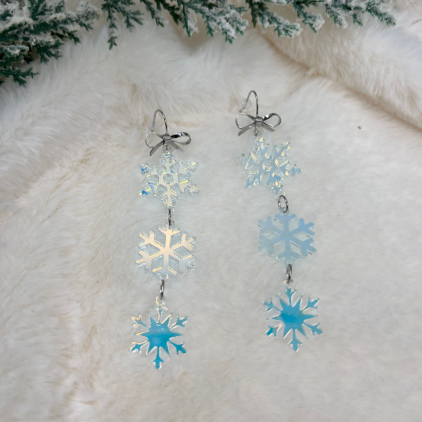 Snowflake Earrings (2) Iridescent Snowflake Drop Earrings - Image 3